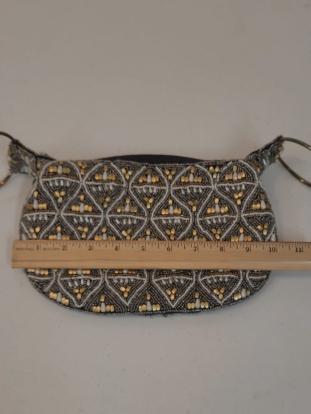 Versona Embellished Black and Gold Metallic & Pearls Evening Dressy Wristlet Bag